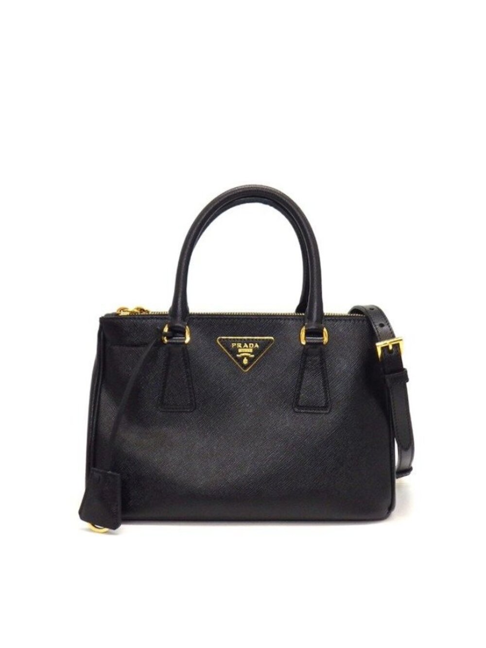 Prada Shoulder Bag Galleria Small Black Saffiano Lu Leather Gold